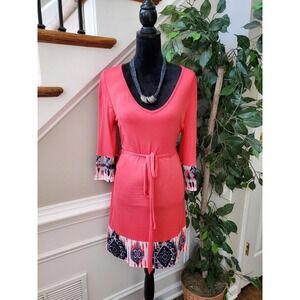 Pink Owl Women Pink Rayon Scoop Neck Long Sleeve Knee Length Dress Size Medium